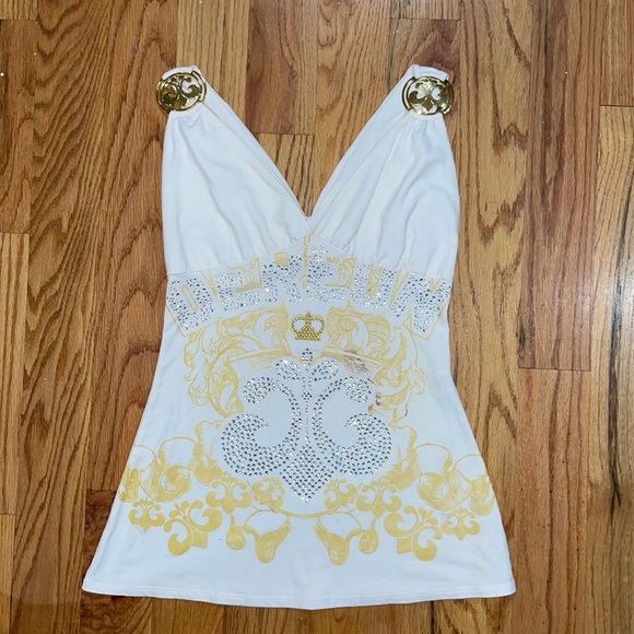 Dereon | Tops | Dereon Rhinestone Beyonce Fleur Logo Blouse Sz M | Poshmark